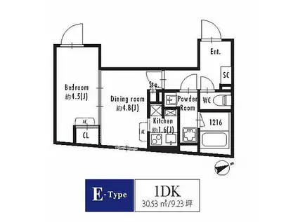 GRANPASEO西新宿(1DK/4階)の間取り写真