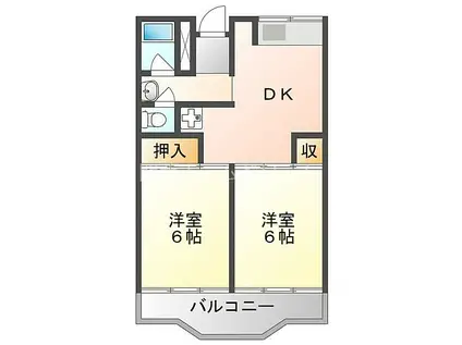 大阪モノレール本線 門真市駅 徒歩6分 4階建 築45年(2DK/4階)の間取り写真