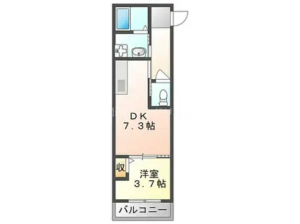 京阪本線 寝屋川市駅 徒歩5分 3階建 築1年(ワンルーム/2階)の間取り写真