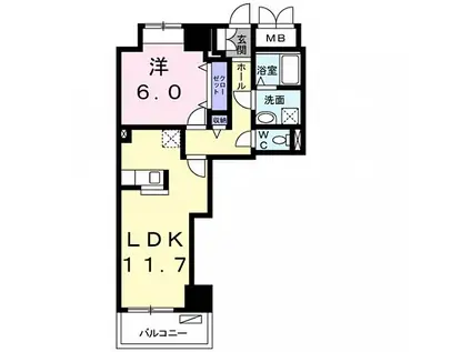 アルンドーインディカ 茨木(1LDK/4階)の間取り写真