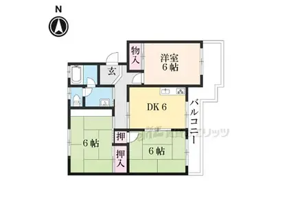 阪急嵐山線 上桂駅 徒歩8分 3階建 築38年(3DK/2階)の間取り写真
