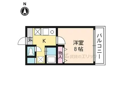 阪急嵐山線 上桂駅 徒歩4分 4階建 築25年(1K/3階)の間取り写真
