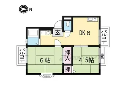 阪急嵐山線 松尾大社駅 徒歩5分 2階建 築33年(2DK/2階)の間取り写真