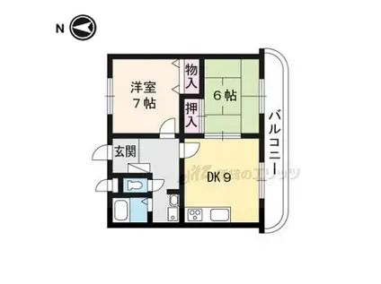 阪急京都本線 桂駅 徒歩10分 3階建 築27年(2DK/1階)の間取り写真