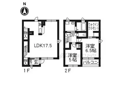 阪急京都本線 洛西口駅 徒歩15分 2階建 築18年(2LDK/1階)の間取り写真