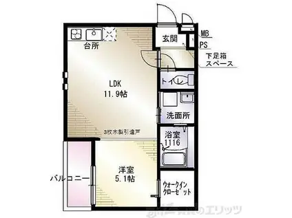 フジパレス桜井四丁目B棟(1LDK/3階)の間取り写真