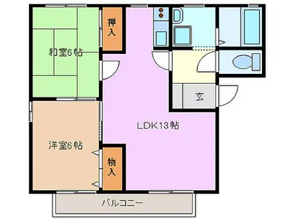 三岐鉄道三岐線 大矢知駅 徒歩15分 2階建 築26年(2LDK/2階)の間取り写真