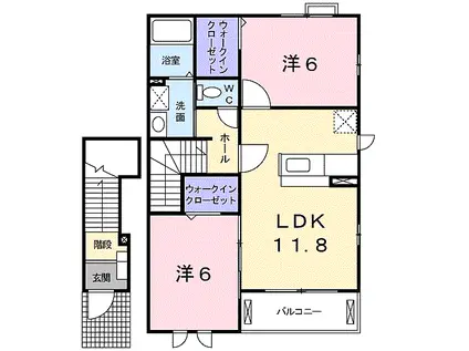 ヴァンクール貴志川I(2LDK/2階)の間取り写真