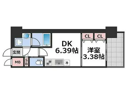 プレジオ松屋町(1DK/9階)の間取り写真