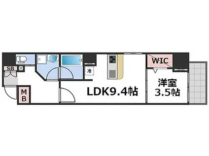 ICUBE森ノ宮(1LDK/3階)の間取り写真