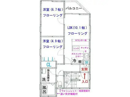 舟渡2丁目戸建(2LDK/2階)の間取り写真