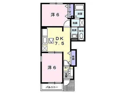 イースト・ヴィオラ・カーサII(2DK/1階)の間取り写真