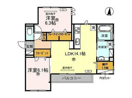 カルム アビタシオン北出島(2LDK/2階)の間取り写真