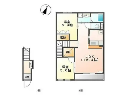 JR和歌山線 岩出駅 徒歩26分 2階建 築14年(2LDK/2階)の間取り写真