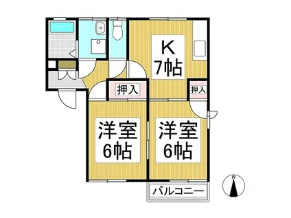ベルメゾン昭和 N棟(2K/1階)の間取り写真