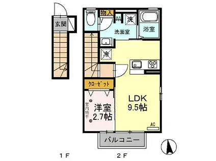 セジュール ケイ2(1LDK/2階)の間取り写真