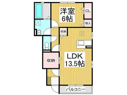 ルミナス三本柳B棟(1LDK/1階)の間取り写真