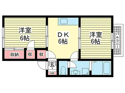 大倉山ハイツA棟(2DK/2階)の間取り写真