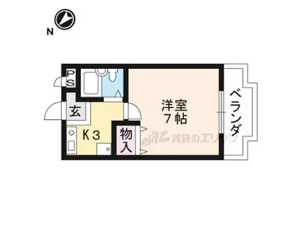 JR東海道・山陽本線 南草津駅 徒歩16分 3階建 築36年(1K/3階)の間取り写真
