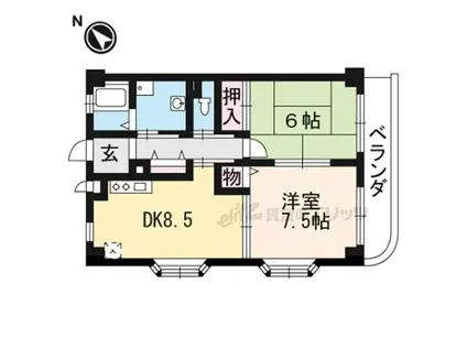 JR東海道・山陽本線 栗東駅 徒歩9分 3階建 築24年(2DK/2階)の間取り写真