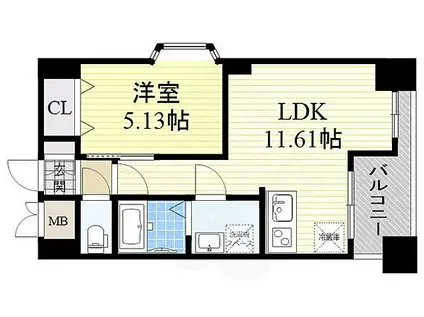 ノルデンハイム江坂(1LDK/4階)の間取り写真