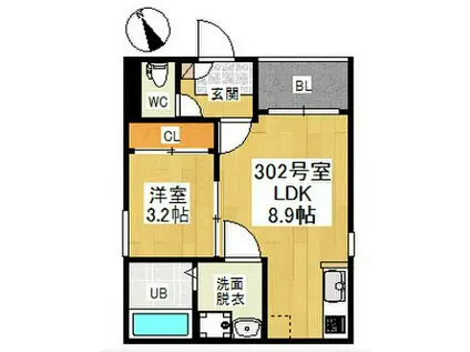 名古屋市営上飯田線 上飯田駅 徒歩7分 3階建 築7年(1LDK/1階)の間取り写真