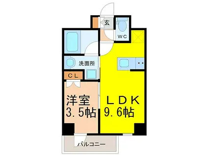名古屋市営名城線 ナゴヤドーム前矢田駅 徒歩8分 12階建 築8年(1LDK/9階)の間取り写真