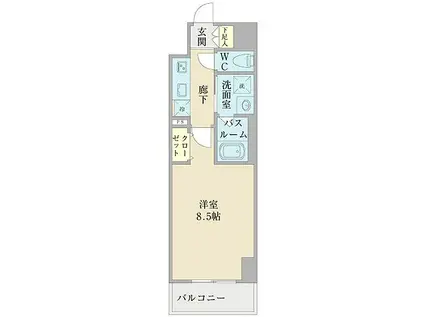 名古屋市営鶴舞線 浅間町駅 徒歩7分 12階建 築8年(1K/11階)の間取り写真