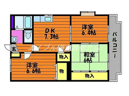 JR伯備線 総社駅 徒歩13分 3階建 築18年(3DK/2階)の間取り写真
