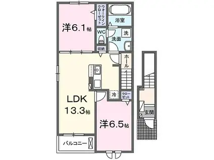 グランブルー A(2LDK/2階)の間取り写真