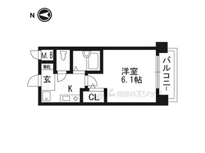 プレサンス京都四条烏丸(1K/2階)の間取り写真