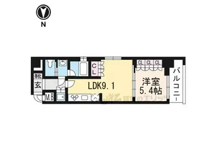 リーガル京都五条大宮(1LDK/6階)の間取り写真