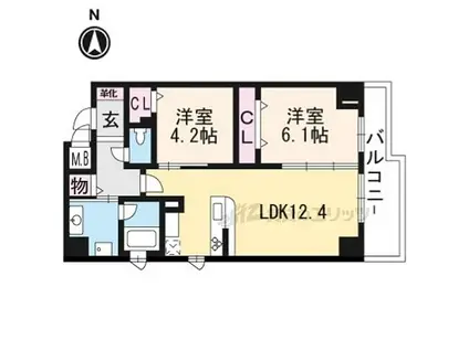 京都市営烏丸線 五条駅(京都市営) 徒歩1分 6階建 築4年(2LDK/4階)の間取り写真