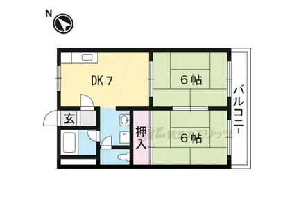 JR草津線 甲西駅 徒歩6分 5階建 築34年(2DK/3階)の間取り写真