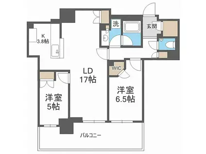 ザ・グランアルト札幌 苗穂ステーションタワー(2LDK/23階)の間取り写真