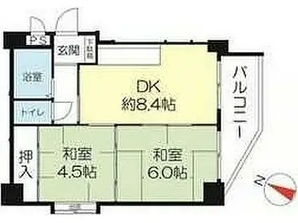 ラ・セーヌ六甲(2DK/2階)の間取り写真