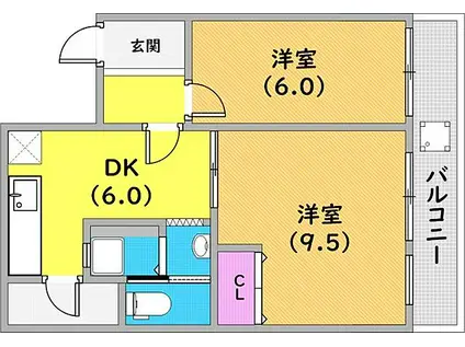 六甲小川マンション(2DK/5階)の間取り写真