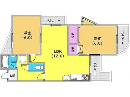ワコーハイツ西神戸(2LDK/3階)の間取り写真