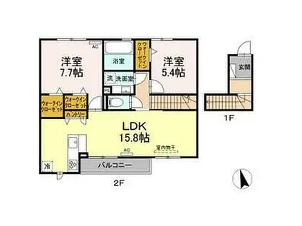 愛知高速東部丘陵線 はなみずき通駅 徒歩15分 2階建 築1年(2LDK/2階)の間取り写真