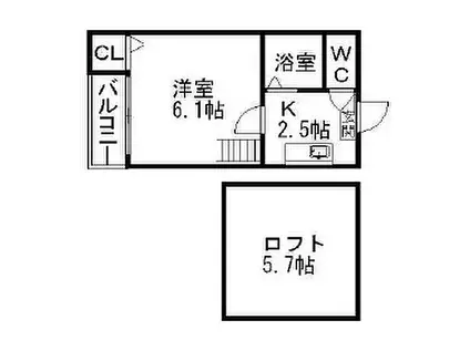 名鉄名古屋本線 山王駅(愛知) 徒歩10分 2階建 築19年(1SK/2階)の間取り写真