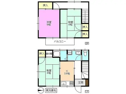 長野県松本市 2階建 築41年(3K)の間取り写真