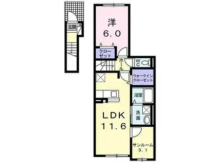 シャルマン櫻街Ⅵ 梓館(1LDK/2階)の間取り写真