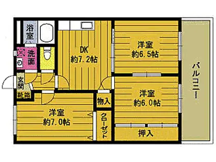 ハッピープレイス(3DK/2階)の間取り写真