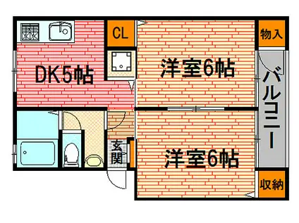 JR芸備線 矢賀駅 徒歩26分 3階建 築53年(2DK/1階)の間取り写真