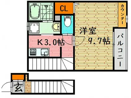 SAQRACIA千代田(1K/2階)の間取り写真