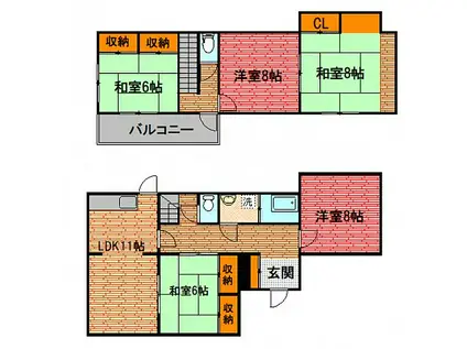 広島県呉市 2階建 築47年(5LDK)の間取り写真