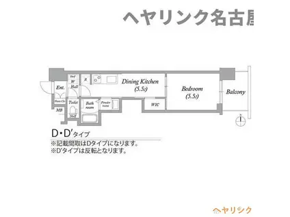 エステムコート名古屋平安通クチュール(1DK/8階)の間取り写真