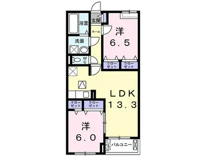  仁和寺本町4丁目アパート(2LDK/1階)の間取り写真