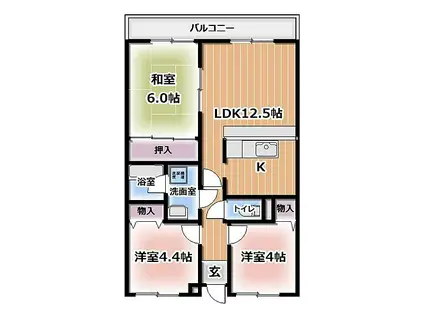 JR片町線(学研都市線) 忍ケ丘駅 徒歩13分 7階建 築31年(3LDK/5階)の間取り写真