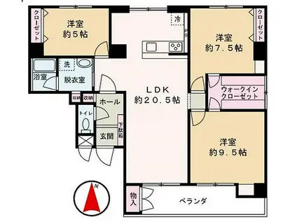 シャンティ船場(3LDK/5階)の間取り写真